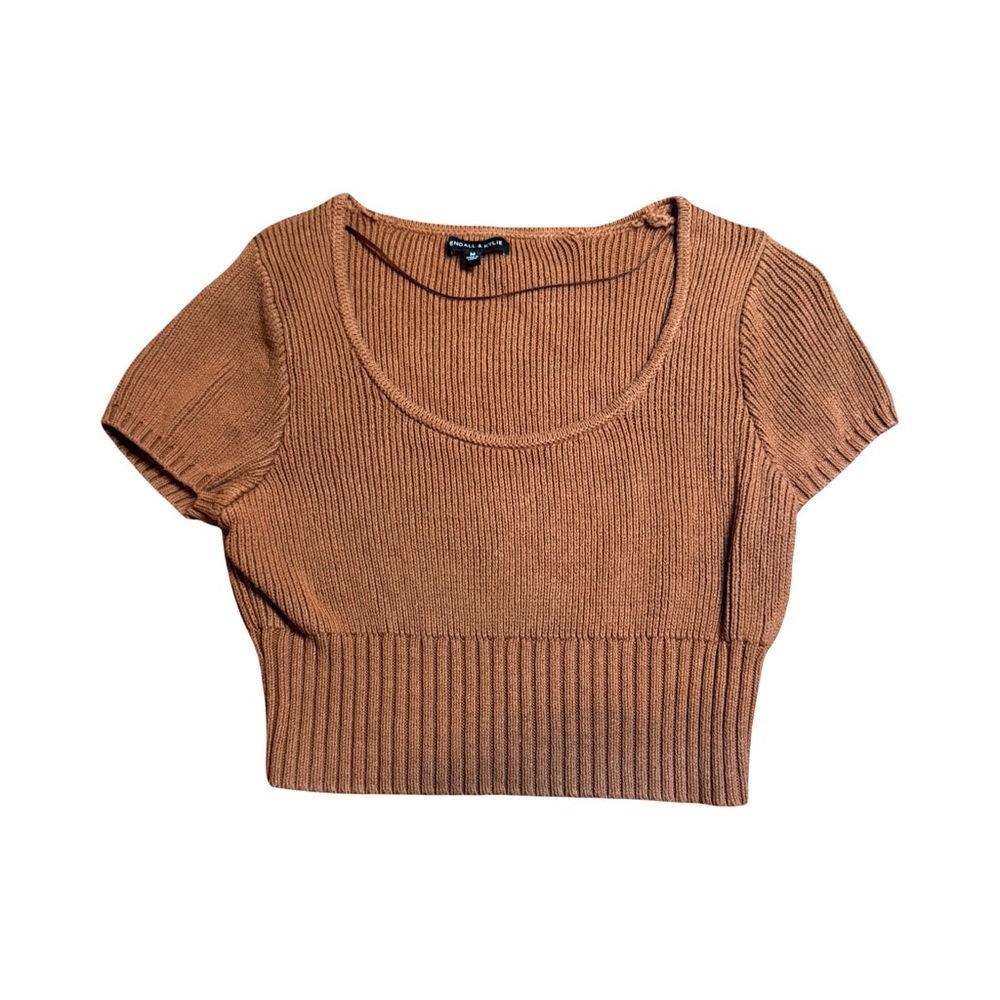 Kendall & Kylie Women's Tan Ribbed Crop Top
